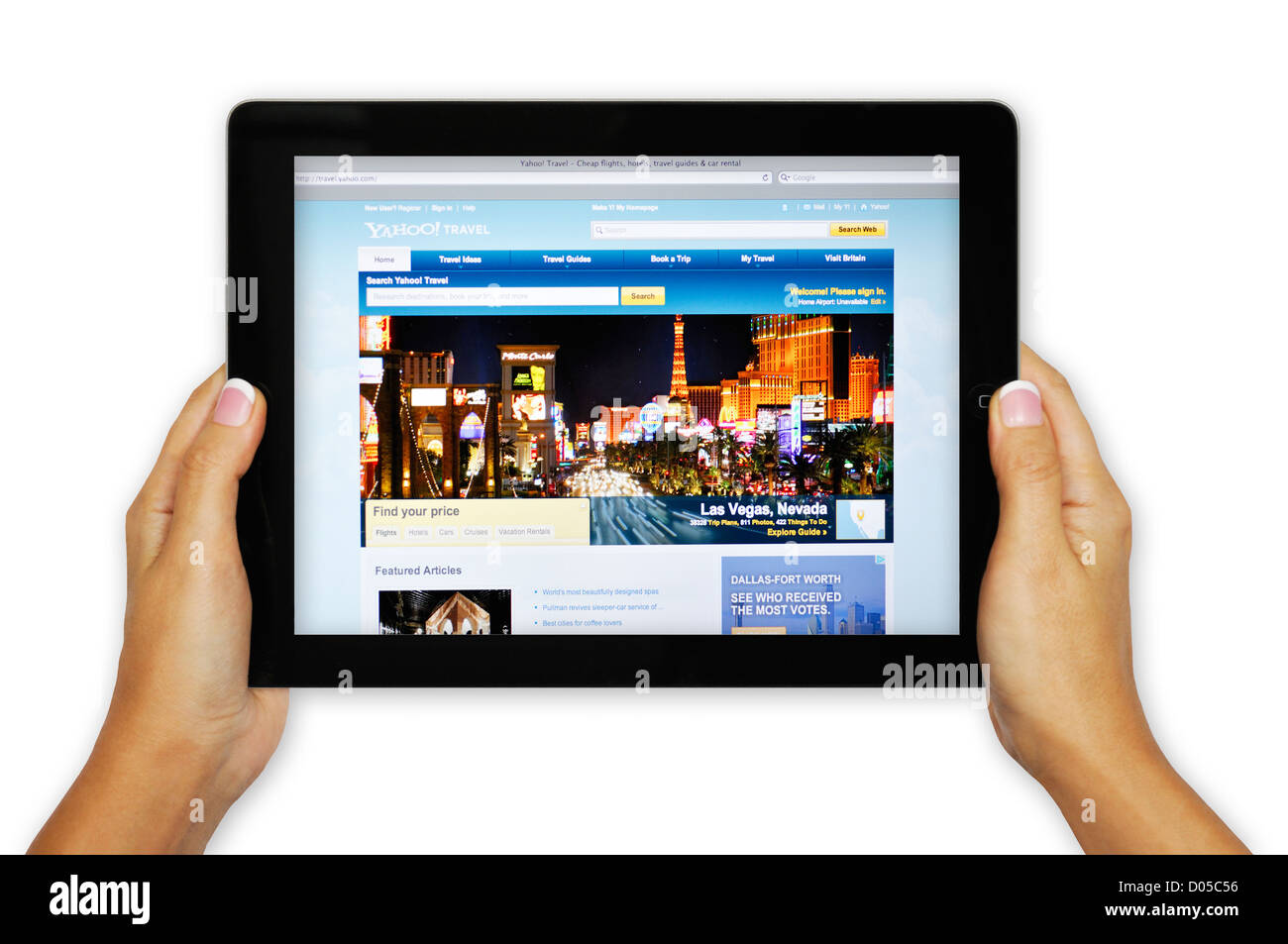 iPad-Bildschirm zeigt Yahoo Travel Website - Online-Reise-Informationen Stockfoto