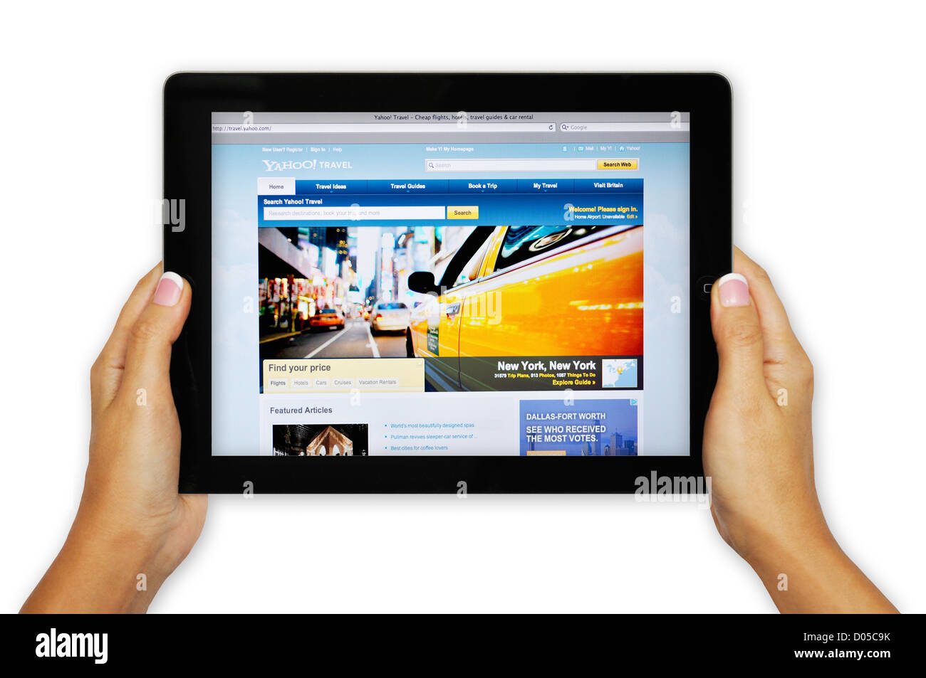 iPad-Bildschirm zeigt Yahoo Travel Website - Online-Reise-Informationen Stockfoto