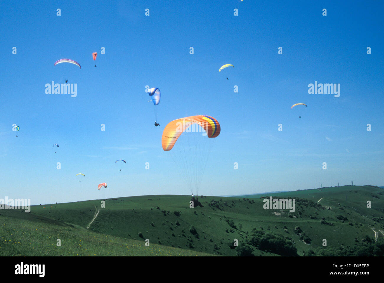 Paragliding, Devils Dyke, Brighton, Sussex Stockfoto