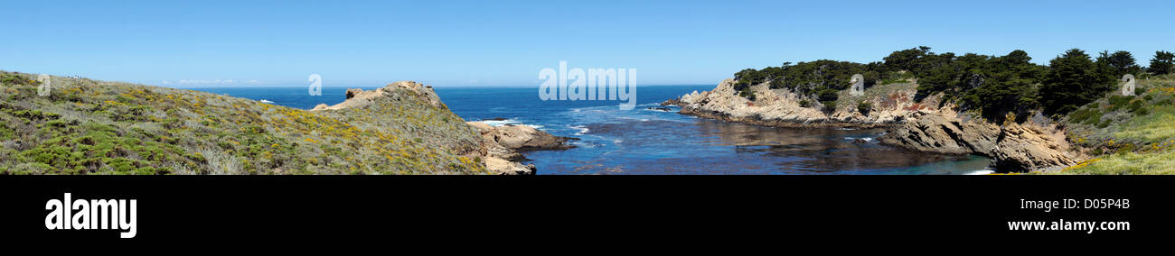 Point Lobos, Kalifornien, Naturschutzgebiet und malerischen Landzunge. Wälder mit Kiefern Monterey. Panorama der Bucht. Sehr große Datei. Stockfoto