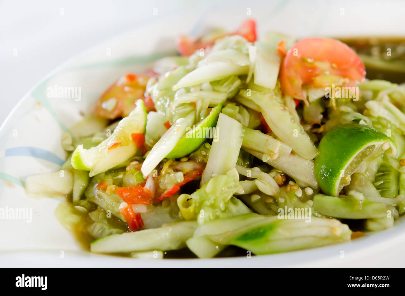 würziger Gurkensalat, thai scharfes Essen Stockfoto