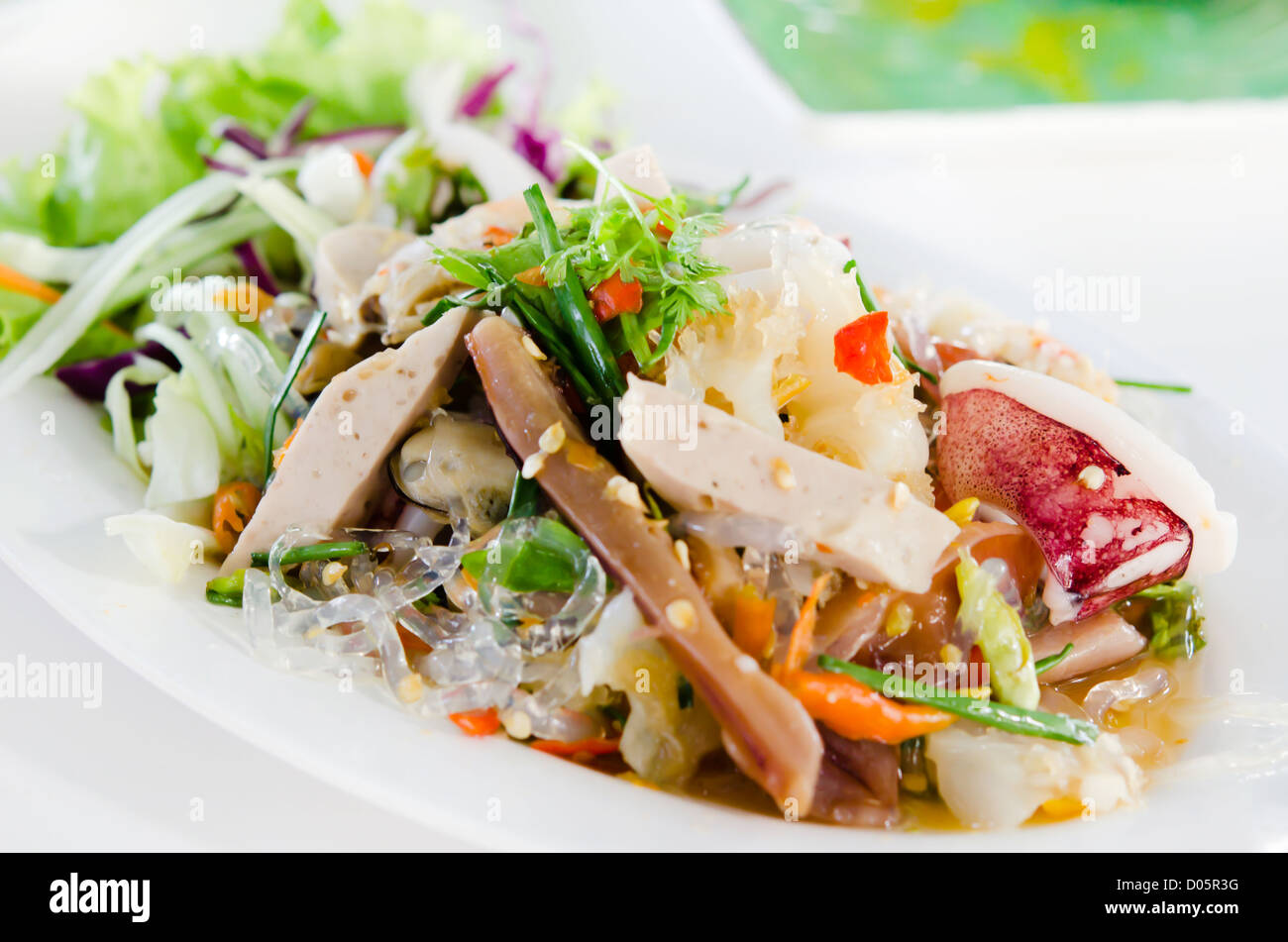 pikante Meeresfrüchte-Salat, Thai-Küche Stockfoto