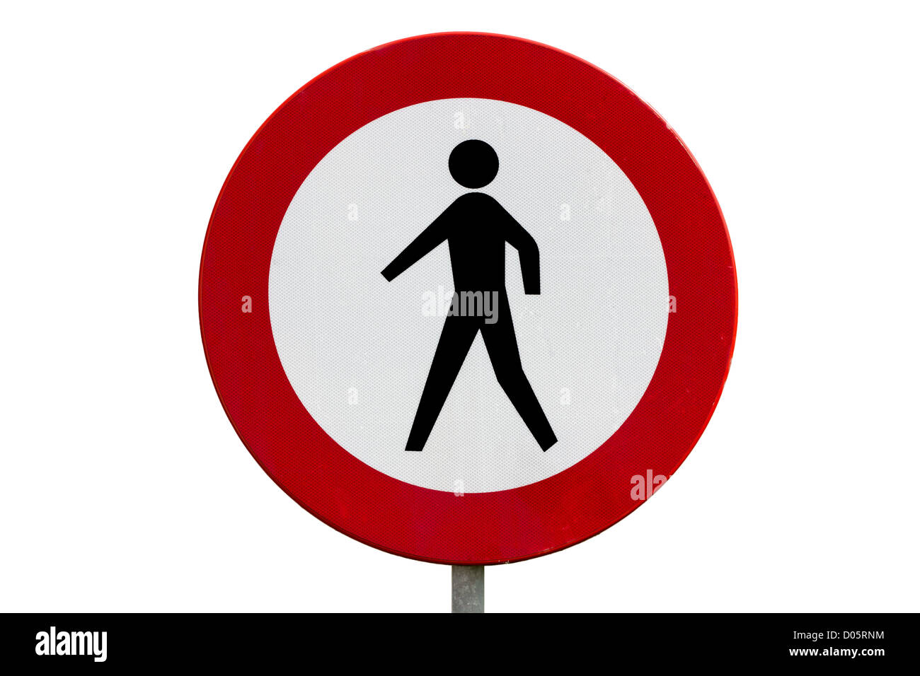 Runde Verbots-Schild: keine Fußgänger Stockfoto