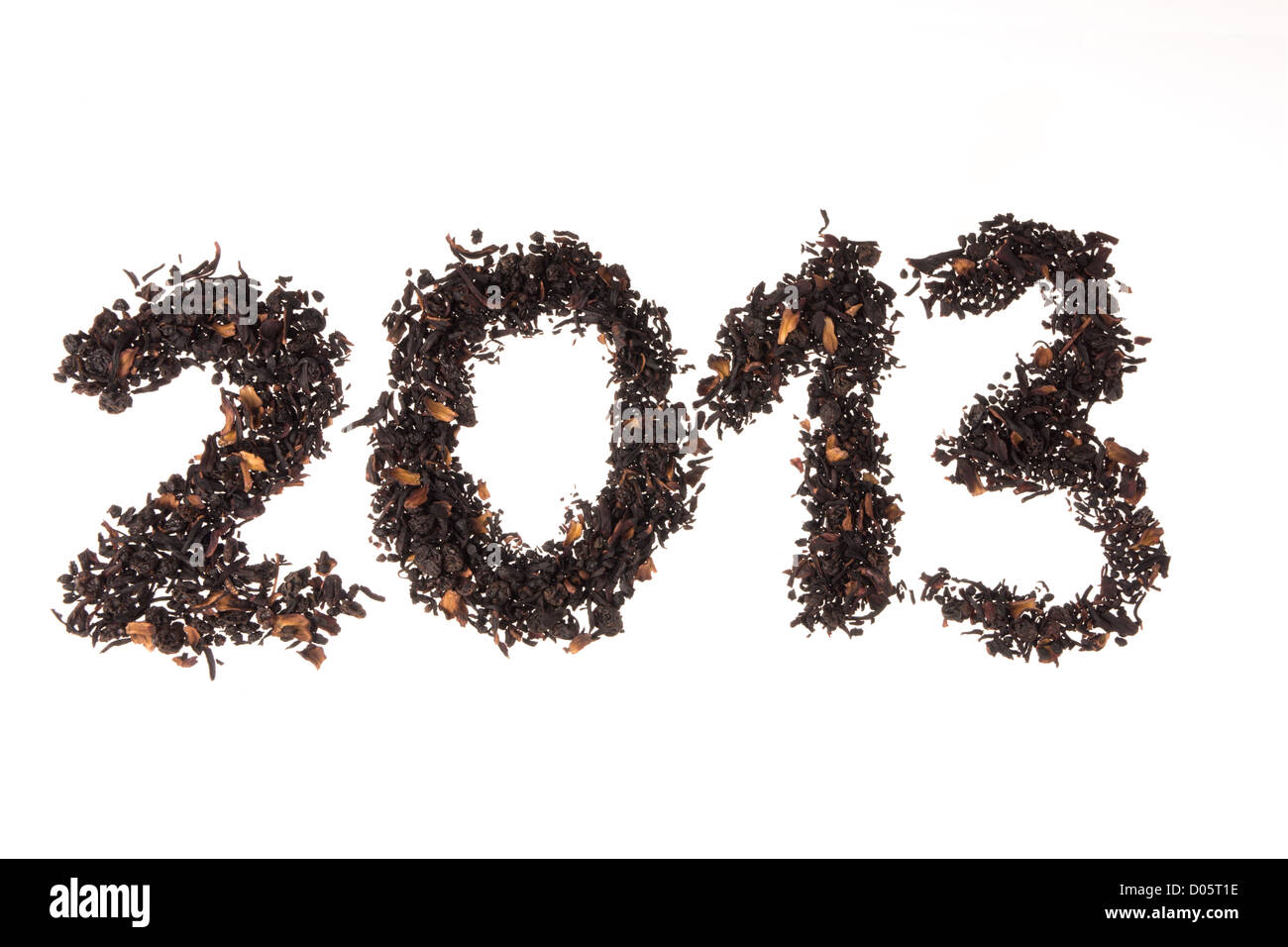 2013-Reihe mit Berrys Teeblätter geschrieben. Stockfoto