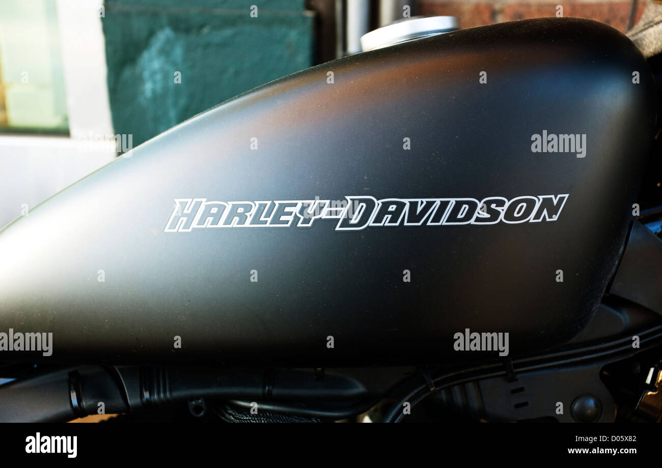 Harley Davidson Marke auf einem Motorrad Benzintank. Stockfoto