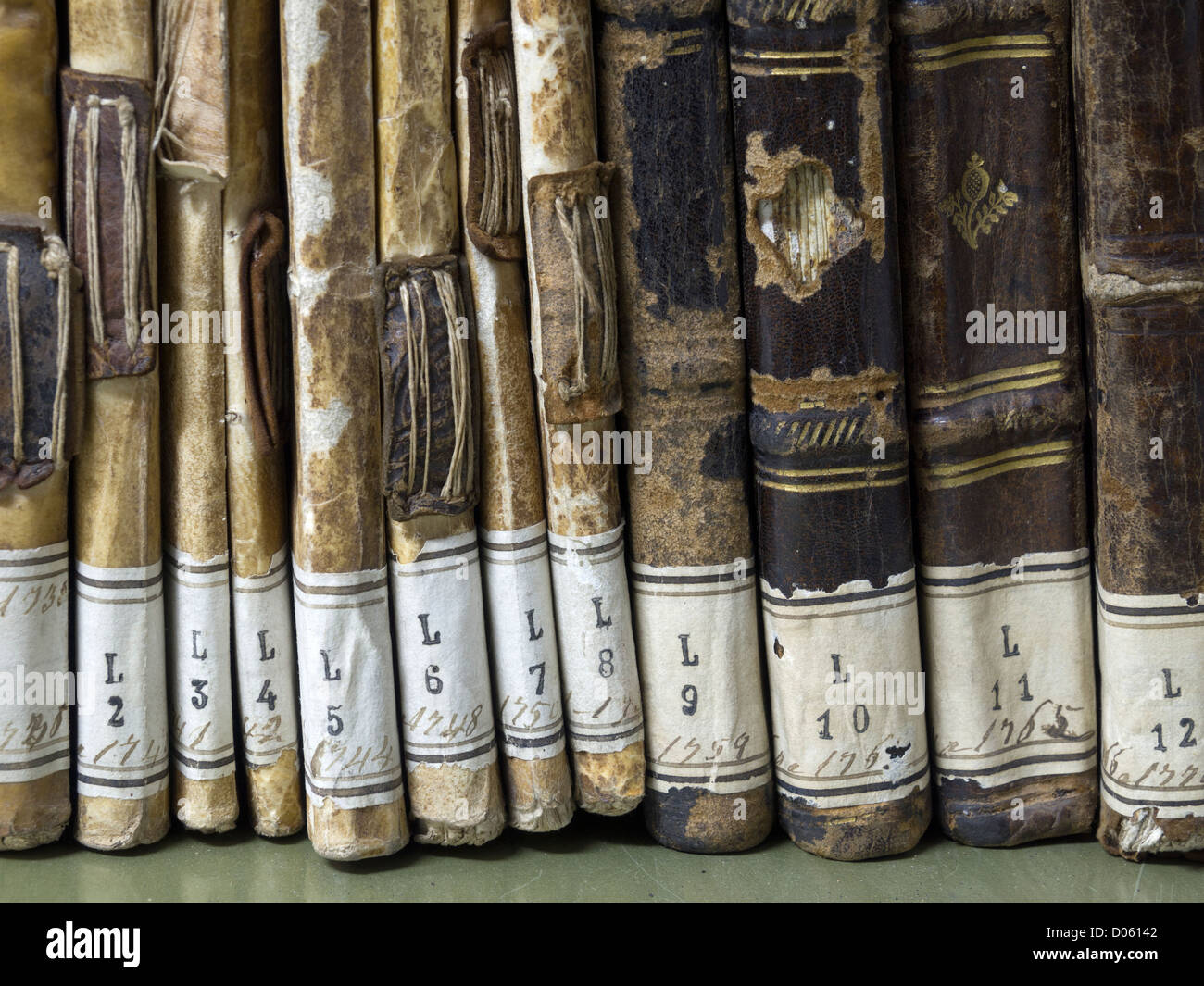 Alte Bücher im Bücherregal Stockfoto