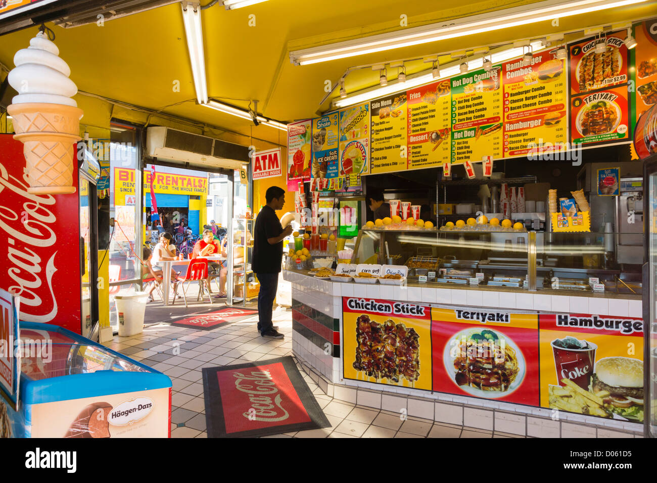 Venice Beach, LA, Kalifornien Badeort - Fast-Food. Stockfoto