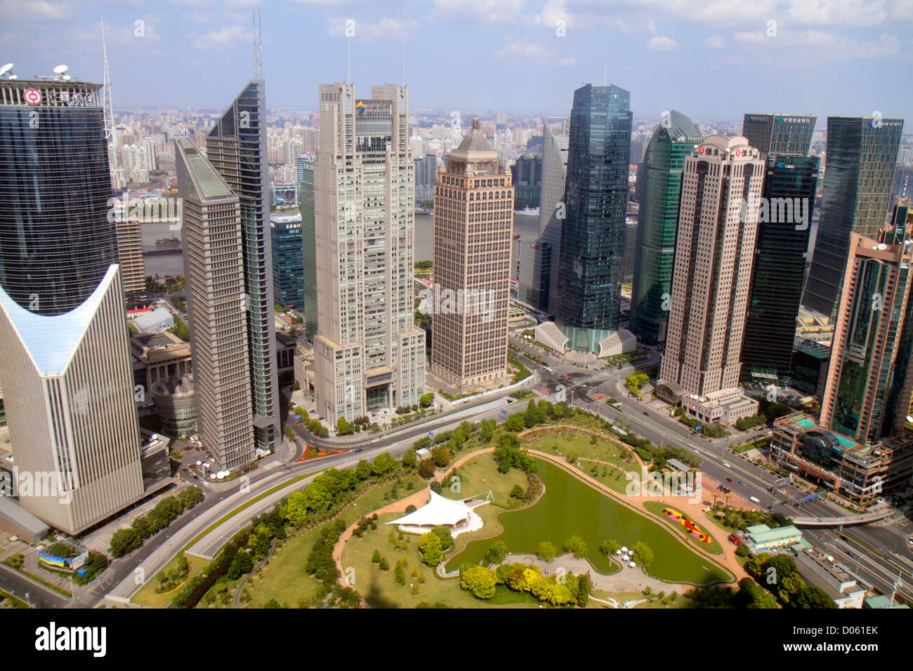 Shanghai China, chinesisches Pudong Lujiazui Finanzviertel, Blick vom Jin Mao Tower, Grand Hyatt Shanghai, Lujiazui Central Green Space, Grönland, Bocom FI Stockfoto