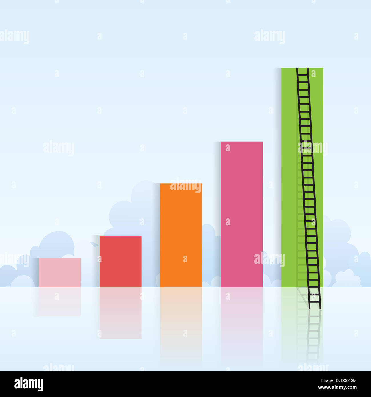 Vektor-Illustration von bunten zunehmende Grafiken mit einer Leiter, die bis zum letzten Takt angeschlossen. Stockfoto