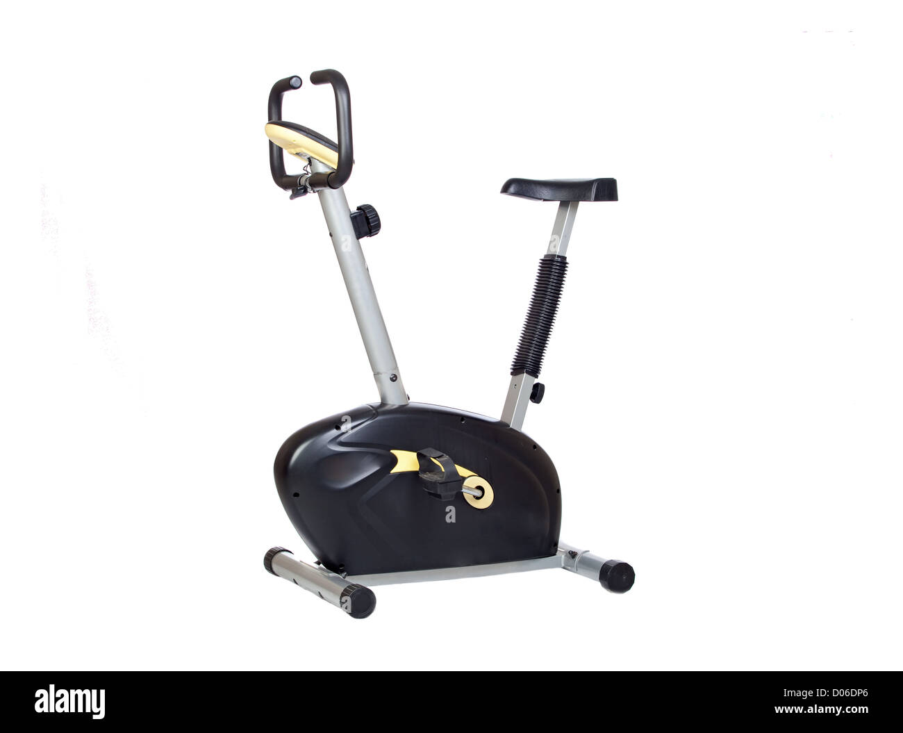 Schwarz-gelbes Fahrrad isoliert auf weißem Hintergrund Stockfoto