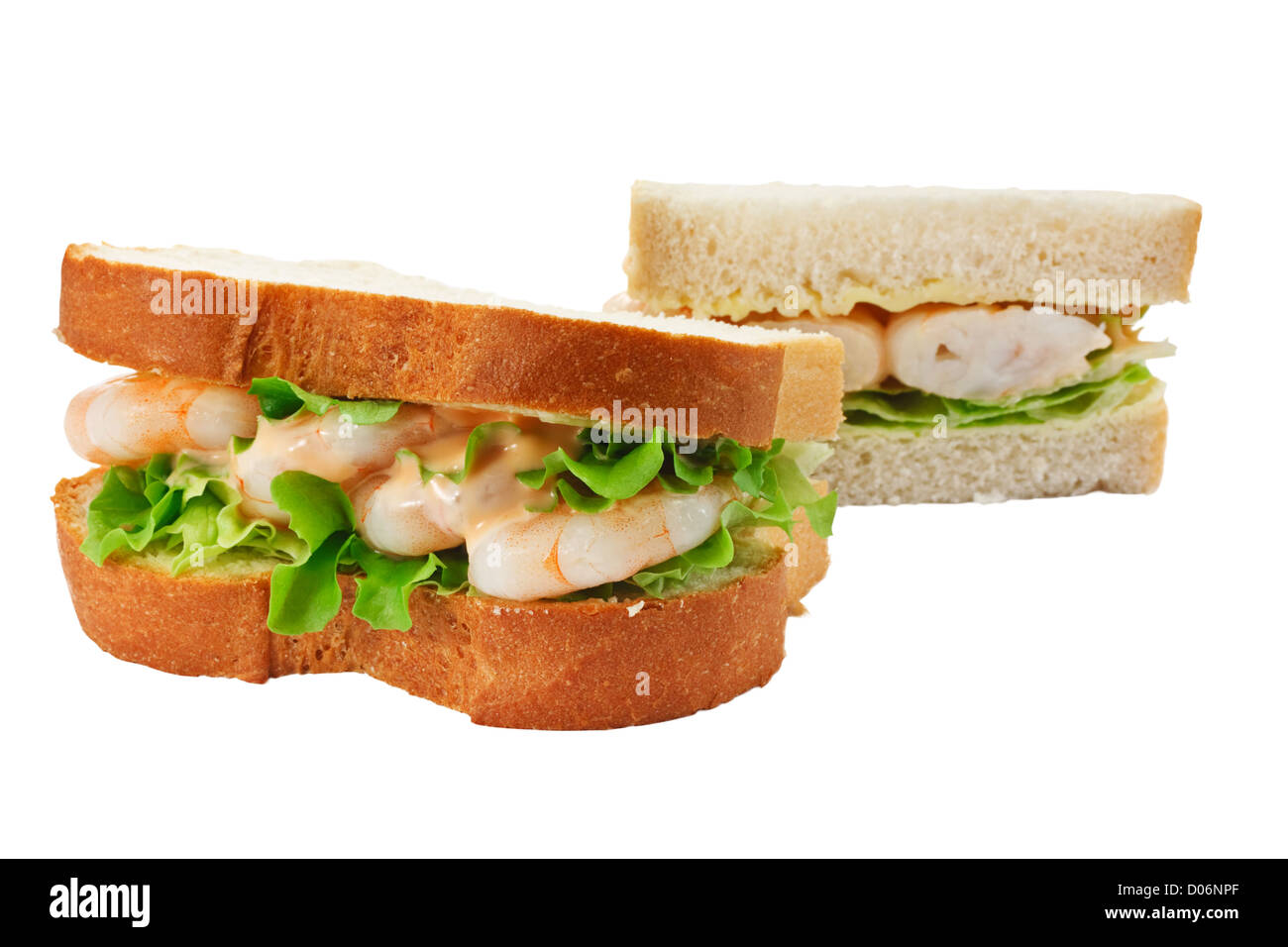 Ein King prawn-Salat-Sandwich mit Fisch-Sauce mit frisch geschnittenem Brot Stockfoto