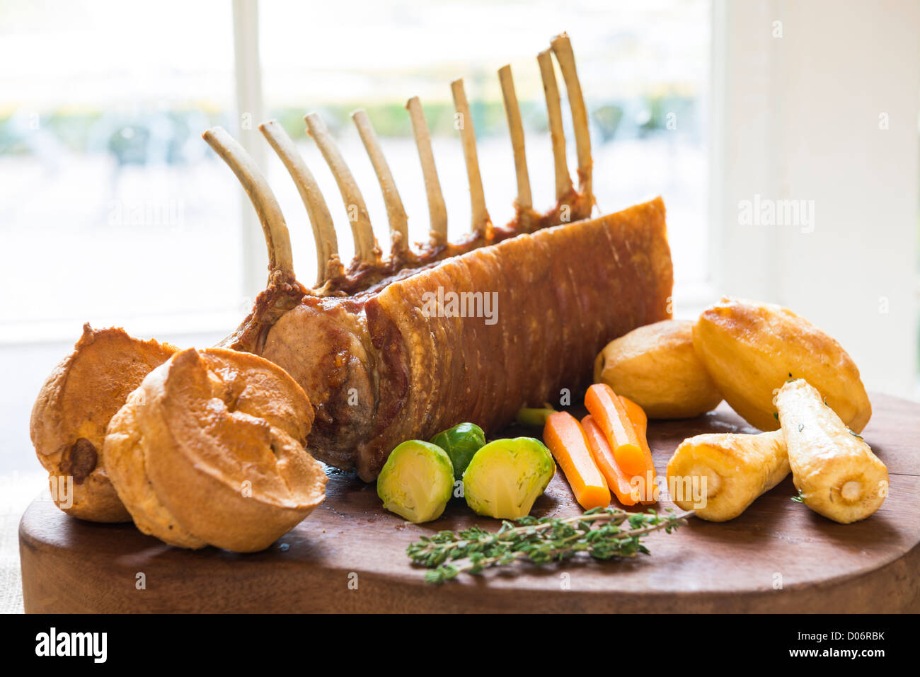 Traditionelle Sonntag Braten Schweinefleisch essen Zutaten Stockfoto