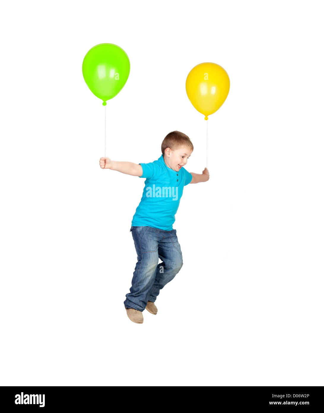 Entzückenden Kind springen isolierten auf weißen Hintergrund Stockfoto