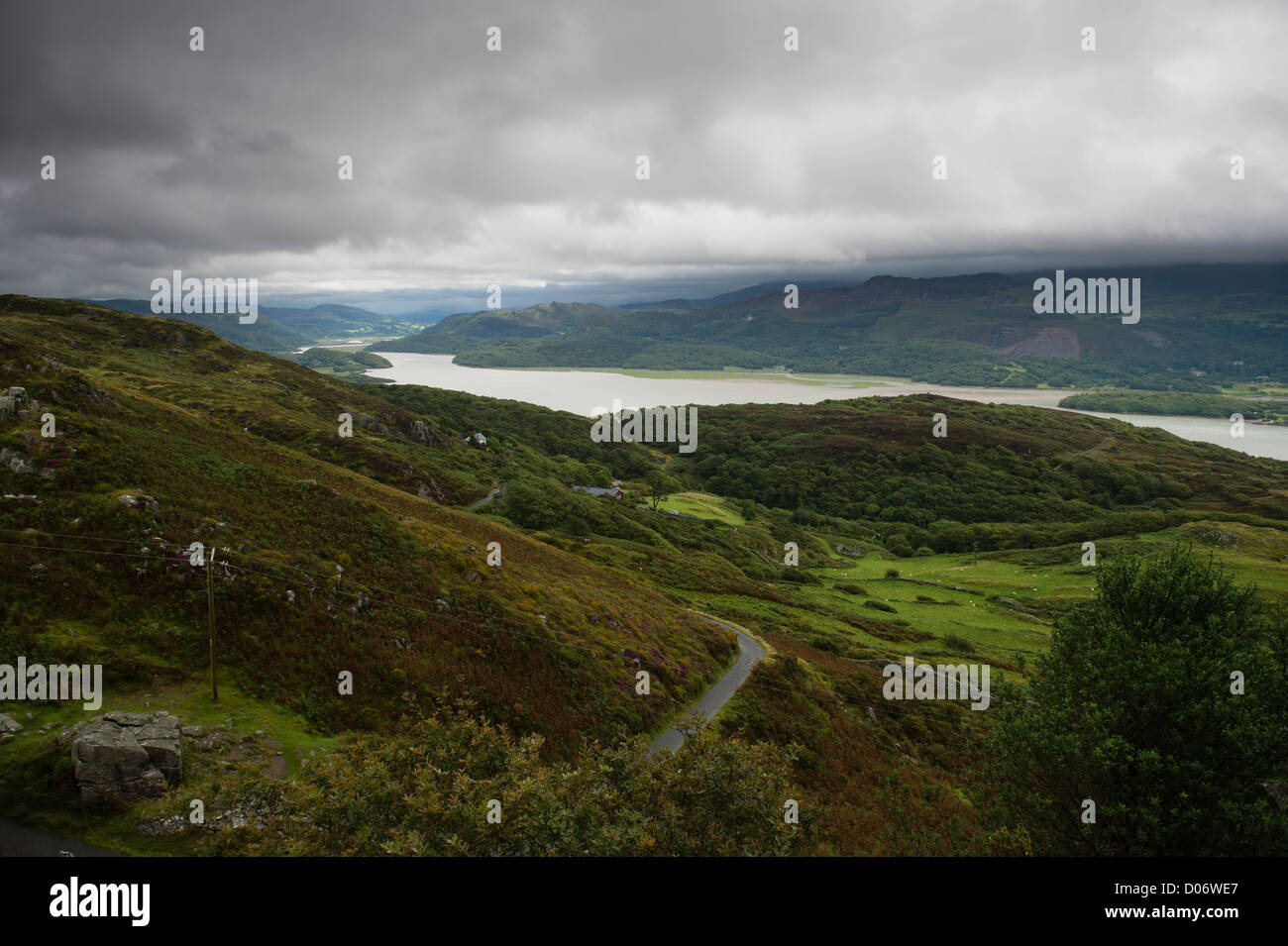 Bewölktem Wetter am Mawddach Fluss Sommernachmittag, Snowdonia-Nationalpark, Gwynedd, North Wales, UK Stockfoto