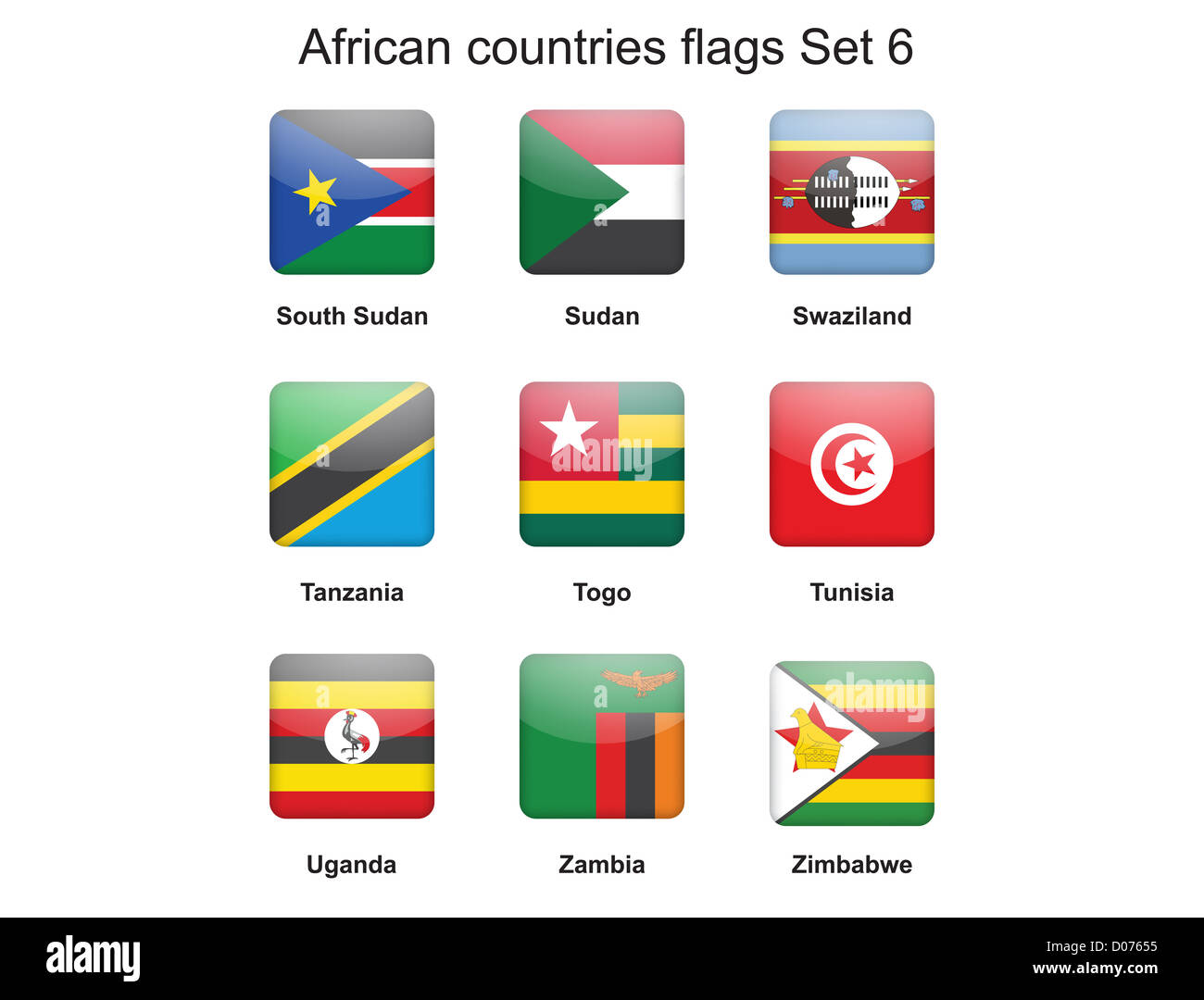 Knöpfe mit afrikanischen Länder Flaggen set 6 Stockfoto