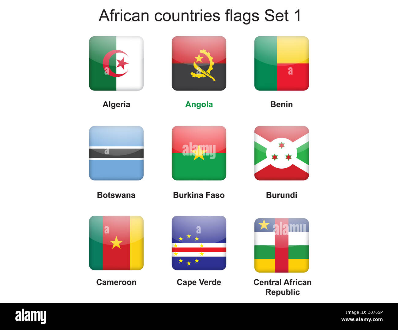Knöpfe mit afrikanischen Länder Flaggen-set 1 Stockfoto