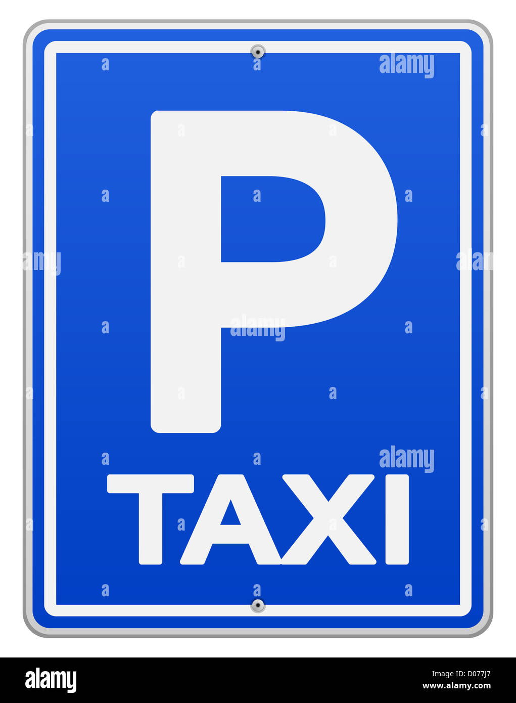 Blaue Taxischild und Parkplätze Stockfoto