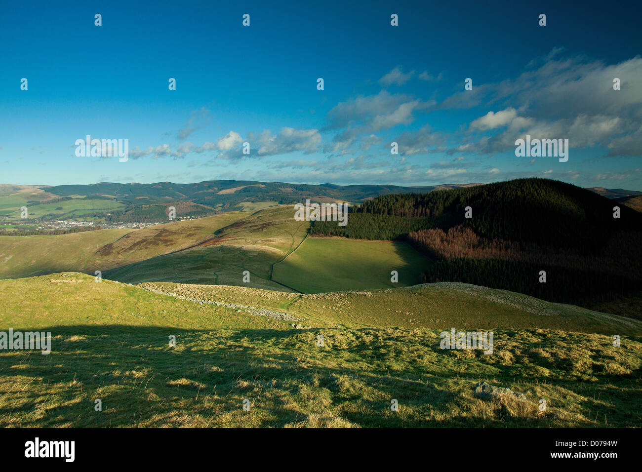 Peebles von Cademuir Hill, Scottish Borders Stockfoto