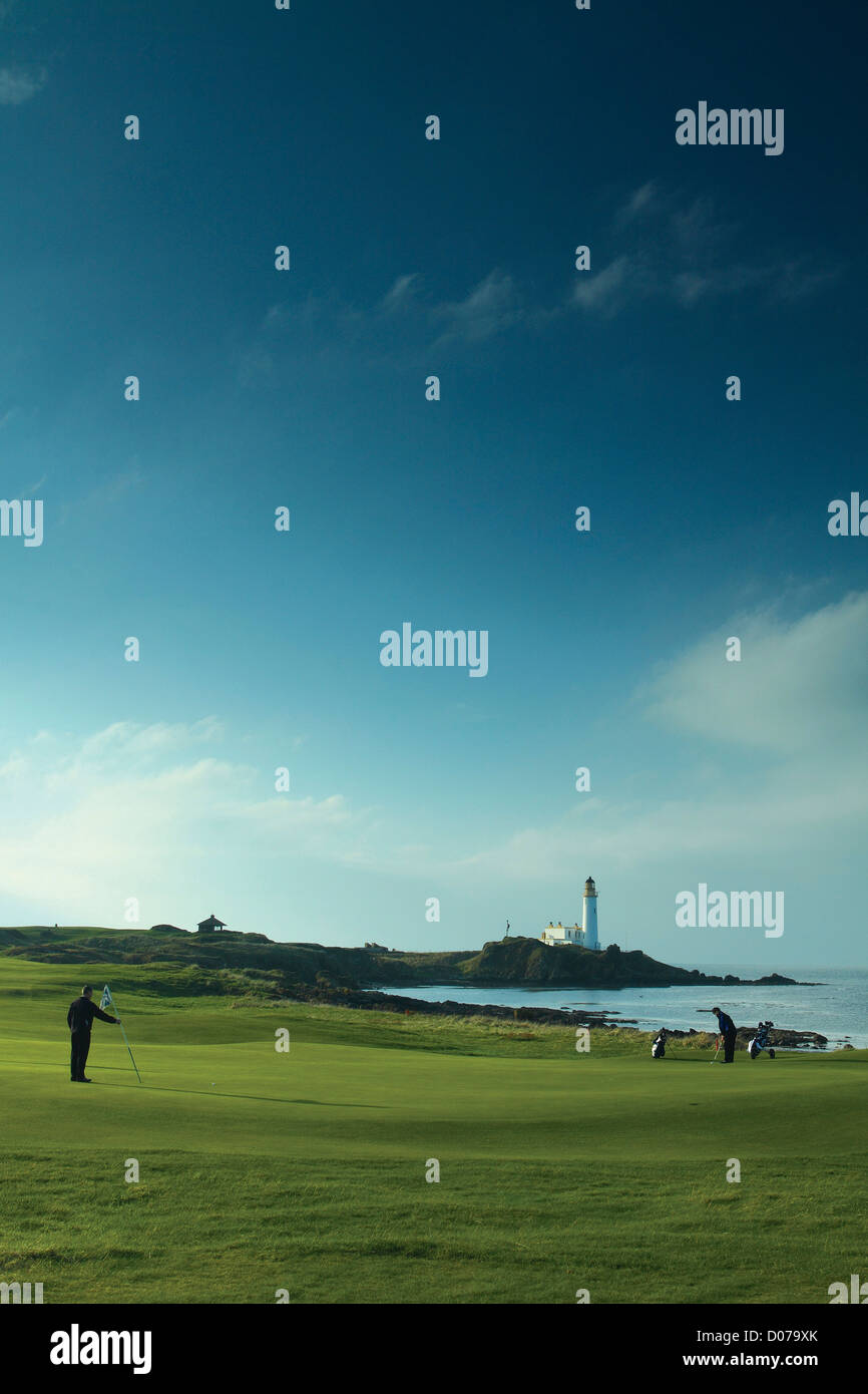 Turnberry Leuchtturm und dem 10. Grün des Golfplatzes Turnberry, Ayrshire Stockfoto