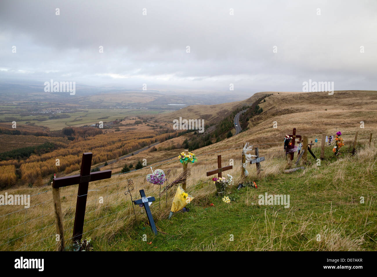 Bergleute Tribute links auf einem Hügel, Craig y Llyn Nordregion von Rhondda Valley, South Wales, Vereinigtes Königreich Stockfoto