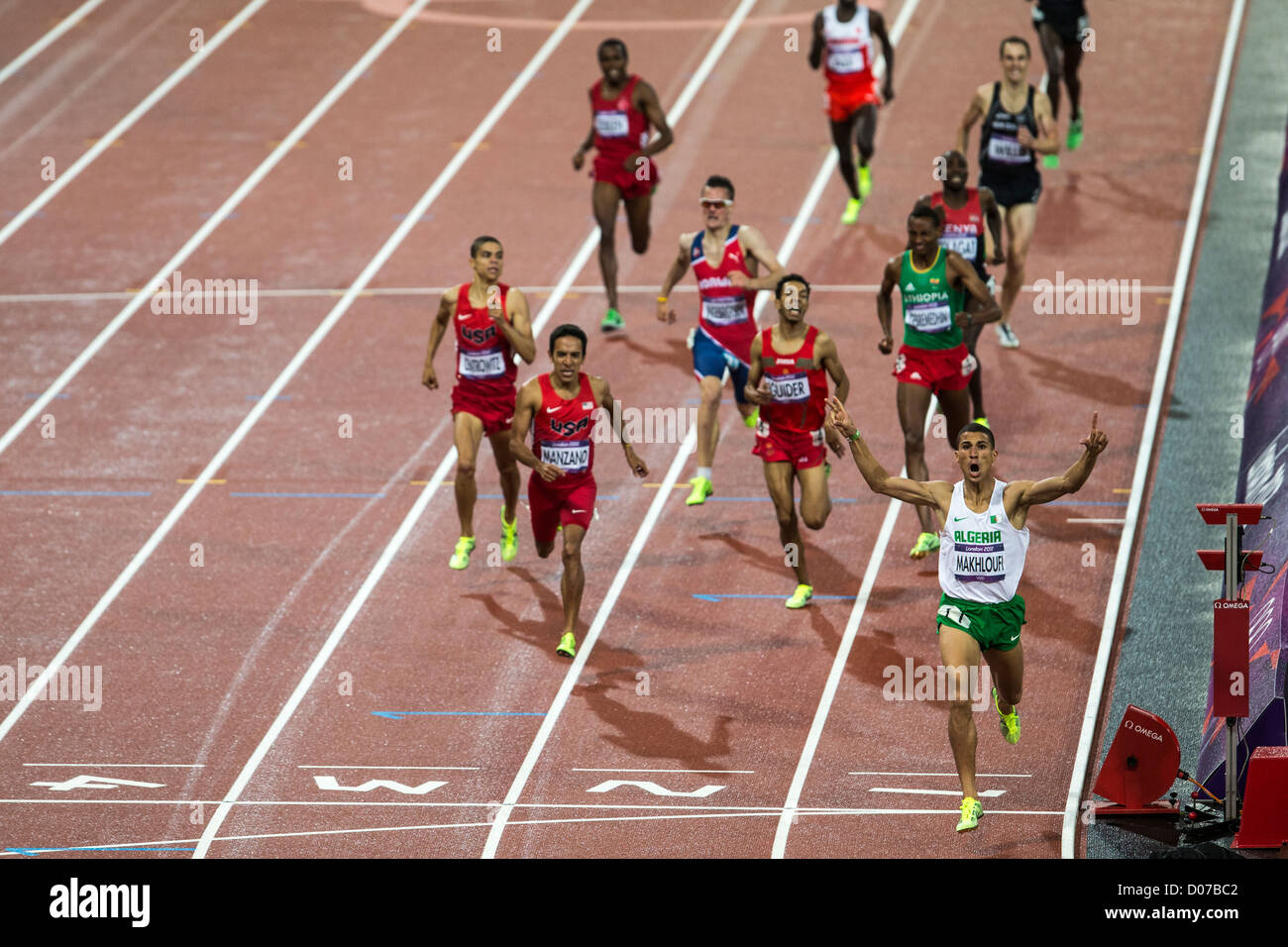 Taoufik Makhloufi (ALG) gold Medalist in 1500 m der Männer bei den Olympischen Sommerspielen 2012 in London Stockfoto