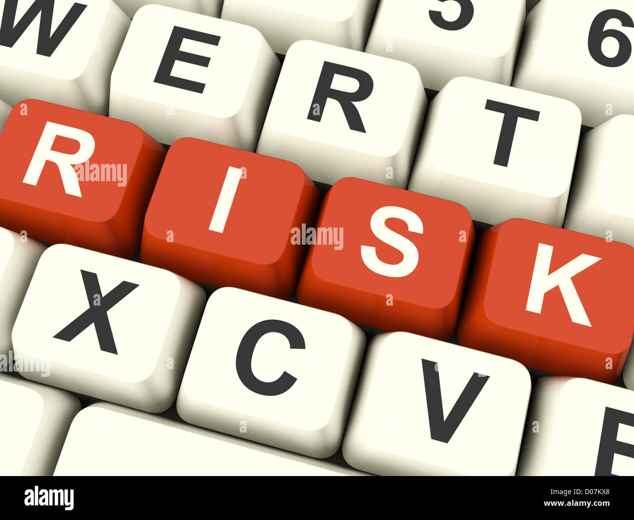 Computer-Tasten In rot mit Gefahr und Unsicherheit zu riskieren Stockfoto