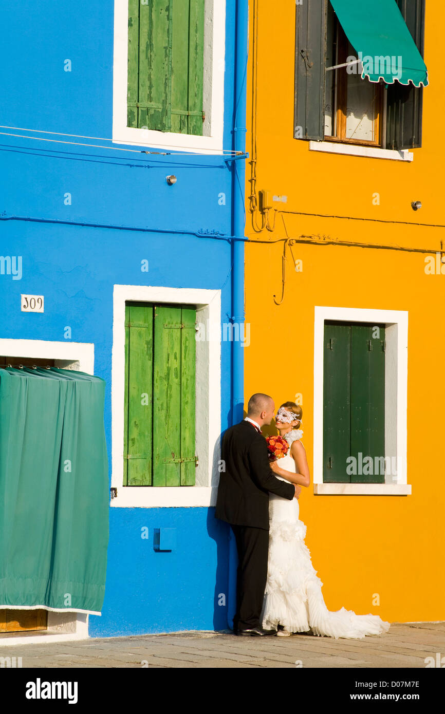 Hochzeit auf der Insel Burano, Venedig, Italien, Europa Stockfoto