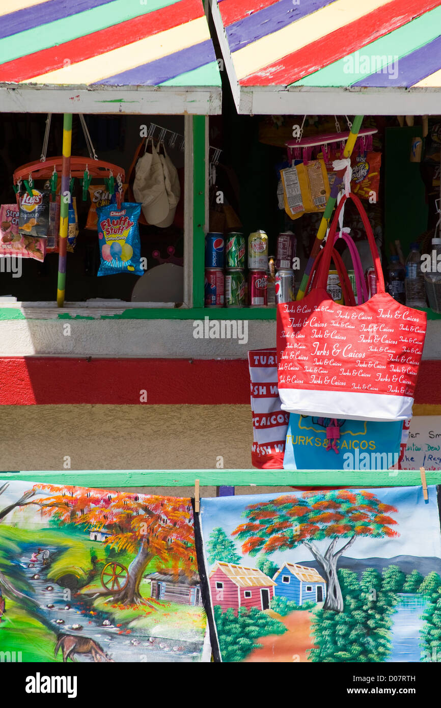 Souvenir-Kiosk in Cockburn Town, Grand Turk Island, Türken & Caicos Islands, Karibik Stockfoto