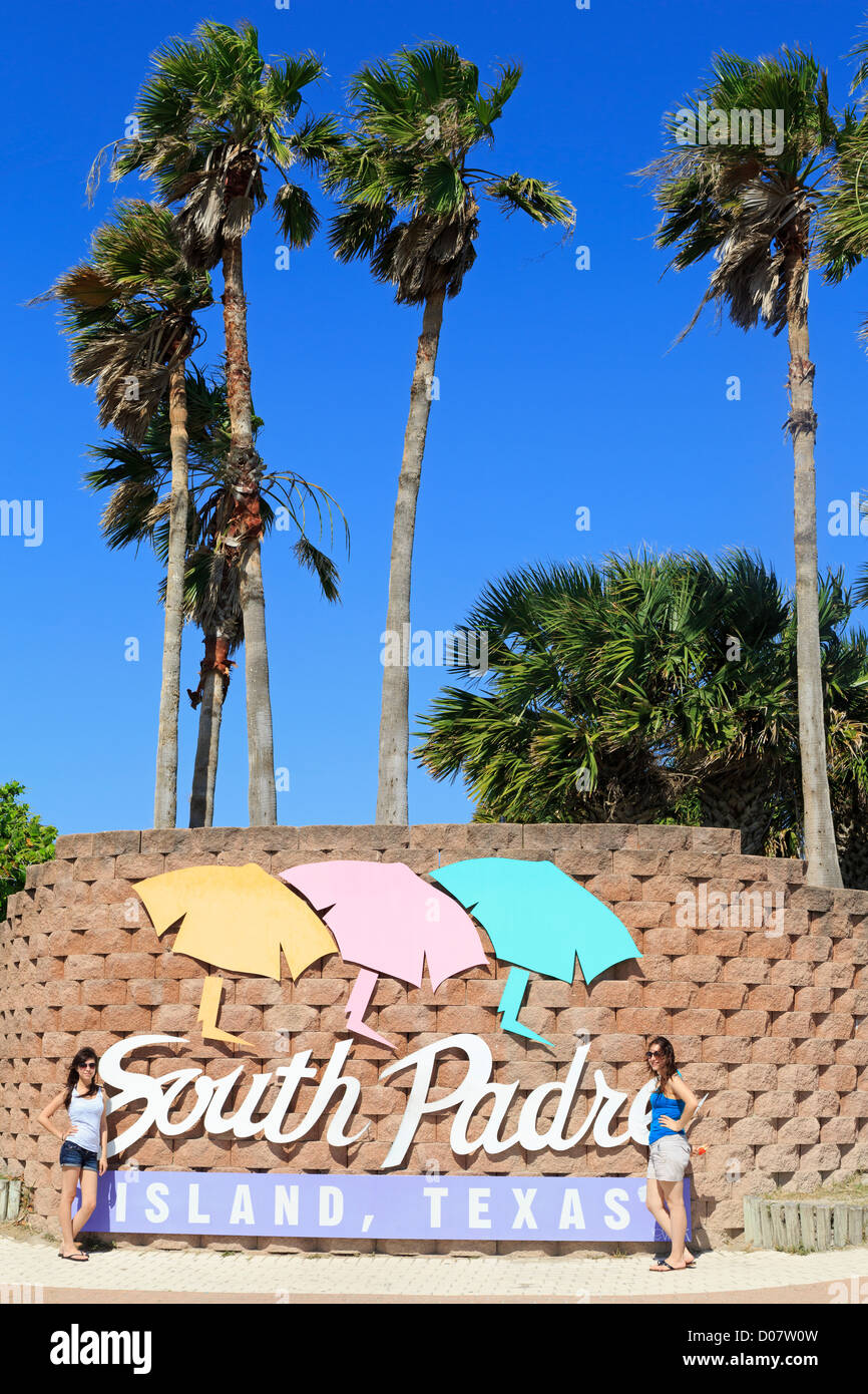 Willkommen Sie Schilder, South Padre Island, Golf von Mexiko, Texas, USA Stockfoto