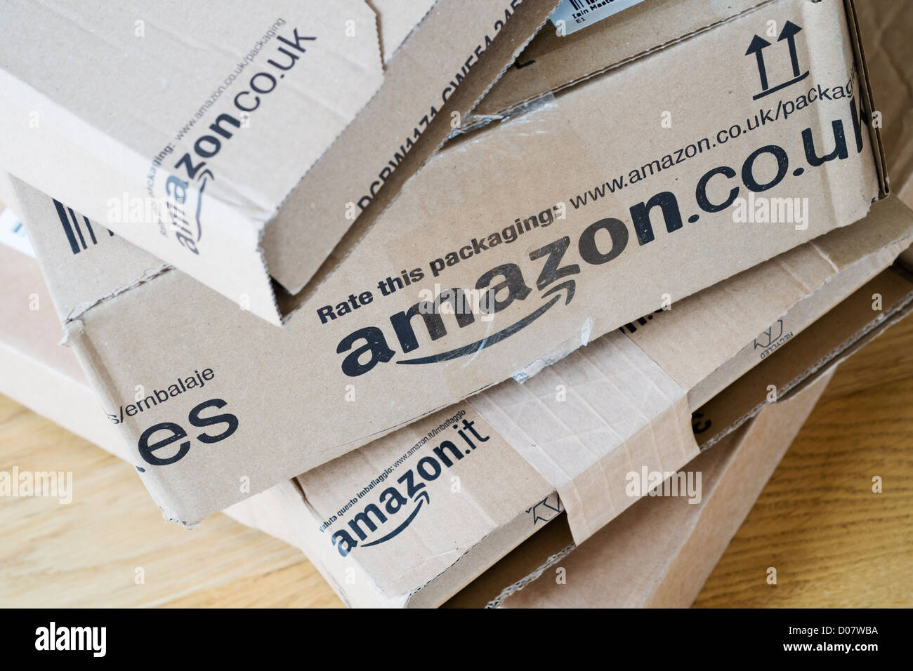 Detail der mehrere Kisten von Amazon.com Stockfoto