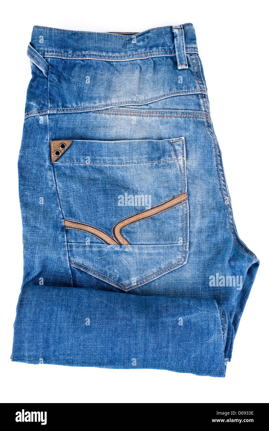 blaue Jeans isoliert auf weißem Hintergrund Stockfoto