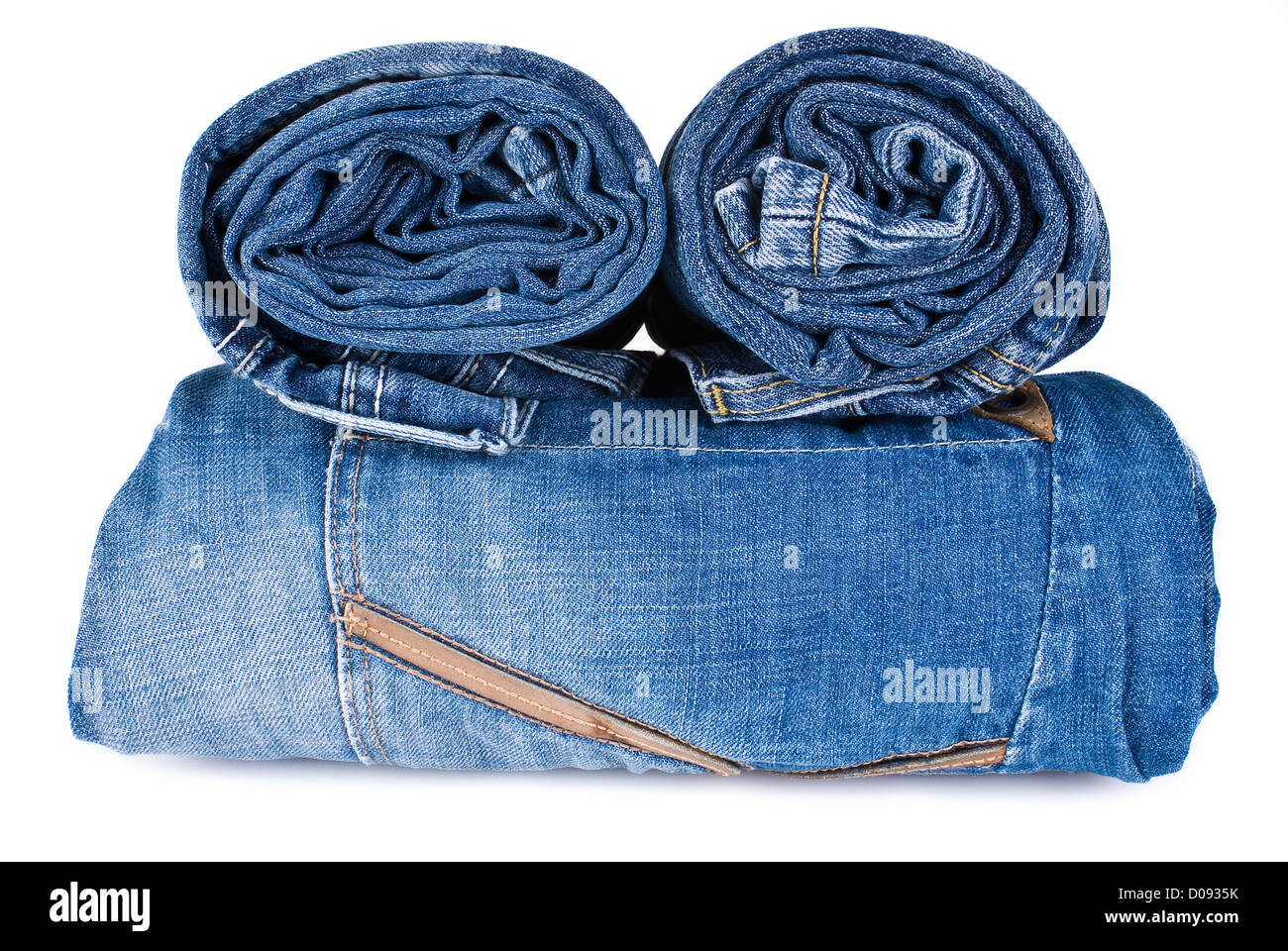 verschiedene blau Denim Jeans Ovre weißen Hintergrund Stockfoto