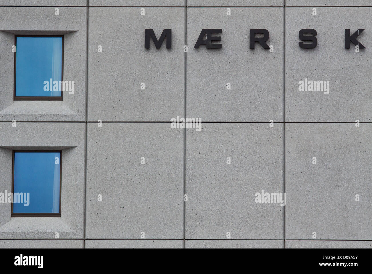 FASSADE-ZENTRALE MAERSK CORPORATION WELT MARITIME TRANSPORT-GRUPPE BESITZER CONTAINER BOOTE GRÖßTE DÄNISCHE FIRMA COPENHAGEN Stockfoto