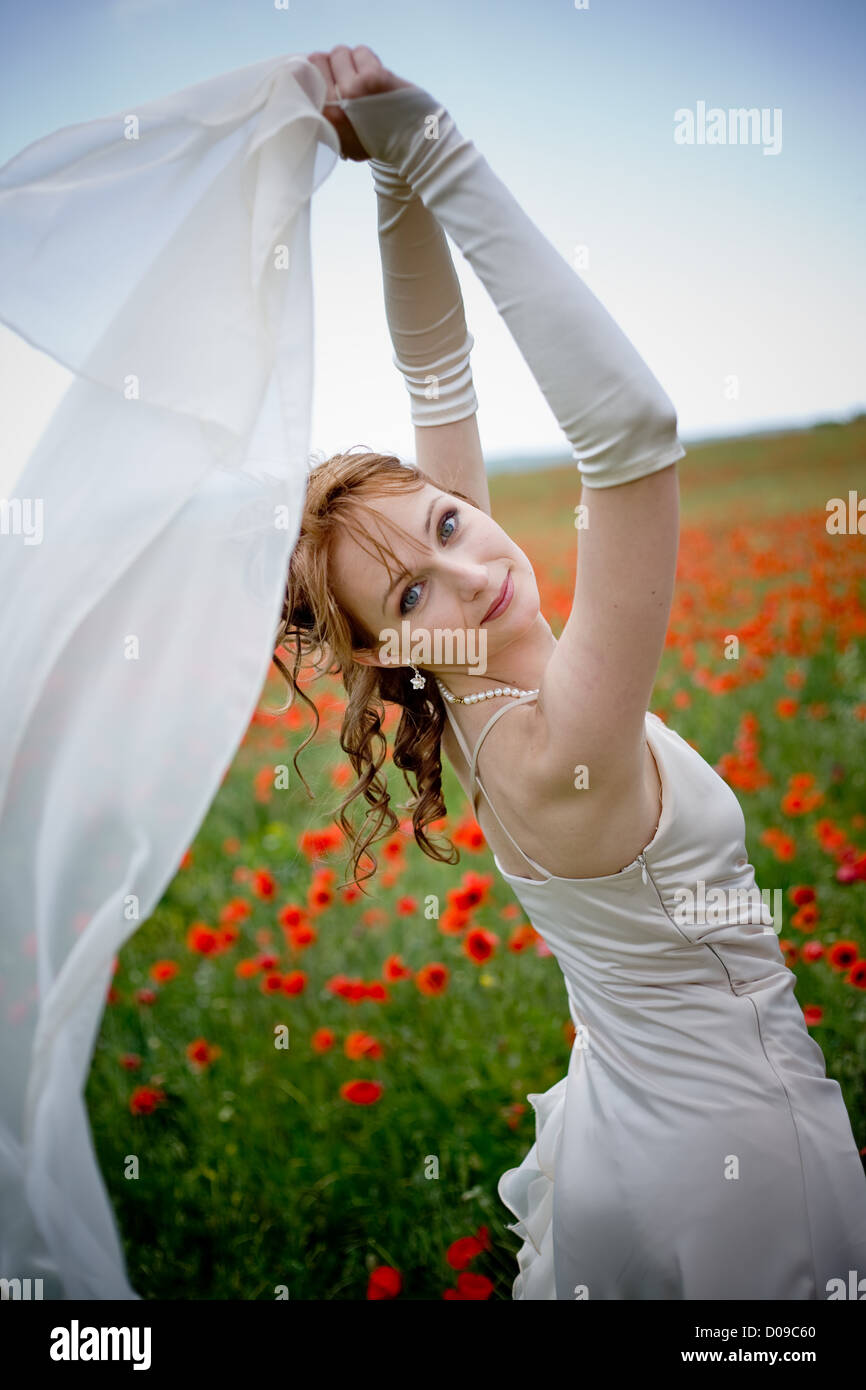 Schöne Braut mit Schleier Stockfoto