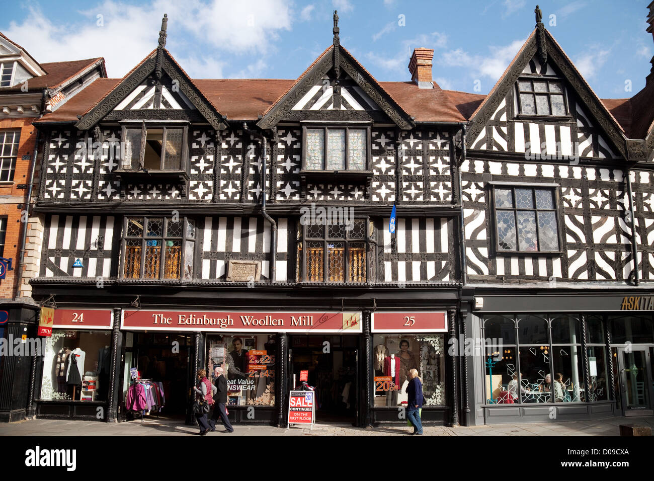 Mittelalterliche halbe Fachwerkhaus Gebäude im Stadtzentrum von Shrewsbury, Shropshire UK Stockfoto