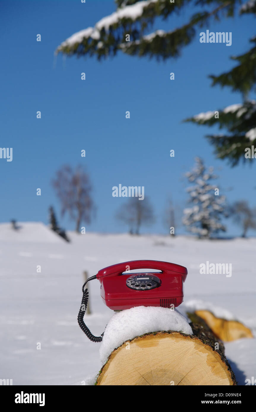 Santa Claus-symbolisiert durch ein rotes Retro-Telefon Hotline Stockfoto