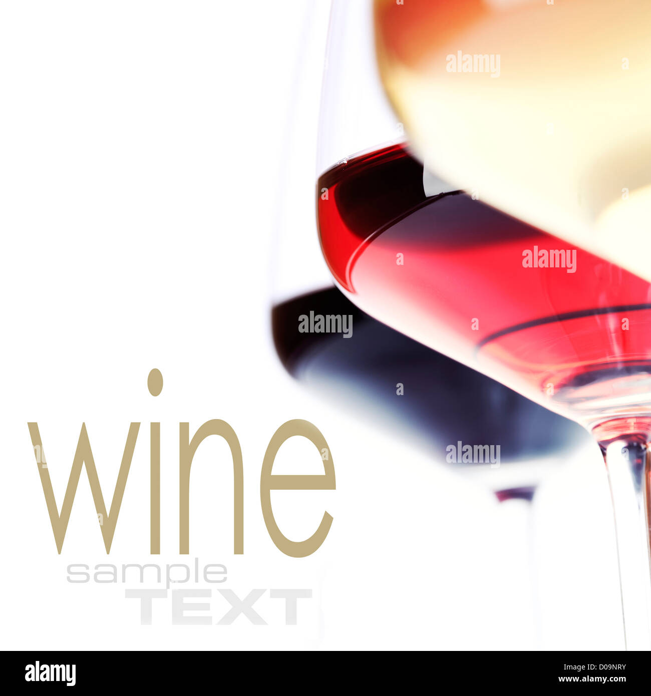 Drei Glas Wein über weiß (mit Beispieltext) Stockfoto