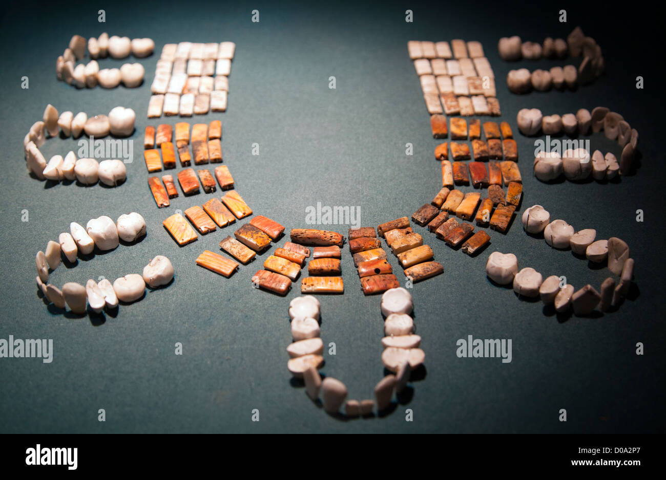 Museo De Sitio - Teotihuacan Museum in Mexiko - Halskette von Muscheln in Form der Zähne Stockfoto