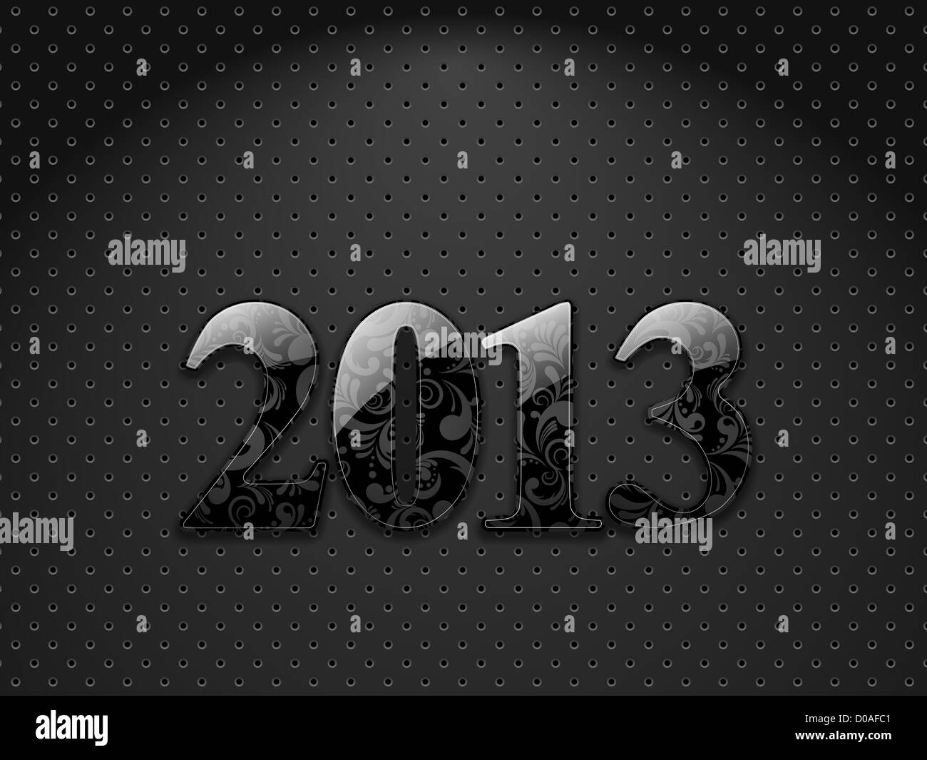 Neujahr 2013, texturierte metallischen Hintergrund mit Blumen verzierten Ziffern Stockfoto