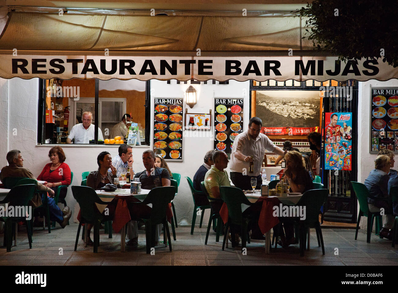 Restaurant in das weiße Dorf Mijas Malaga Costa del Sol Andalusia Spaniens Stockfoto
