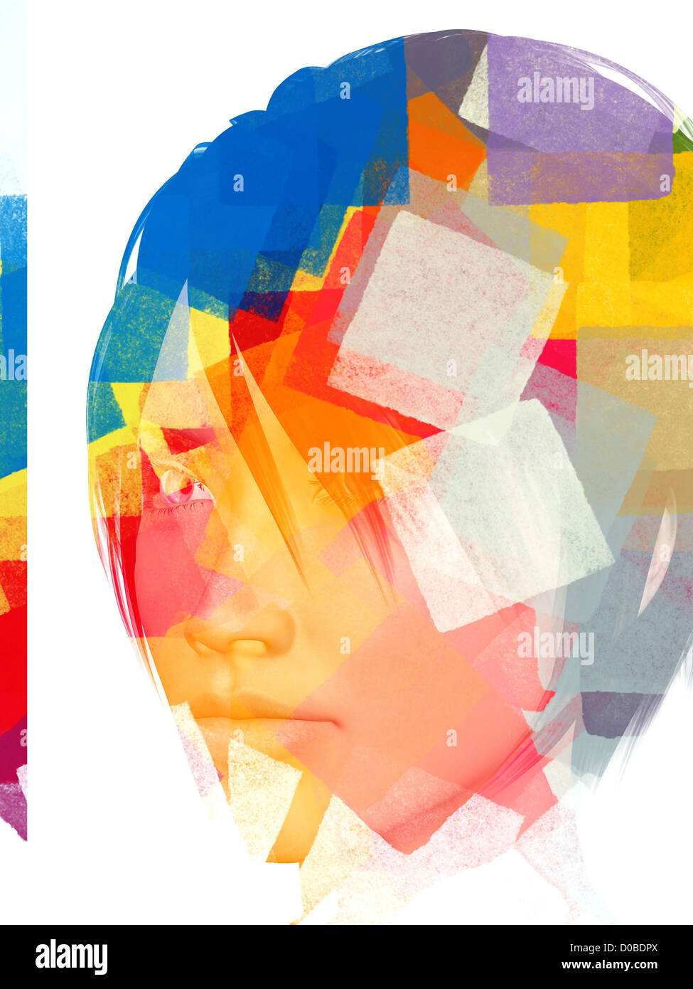 Frauenporträt und abstrakte geometrische Muster. 3D Illustration. Stockfoto