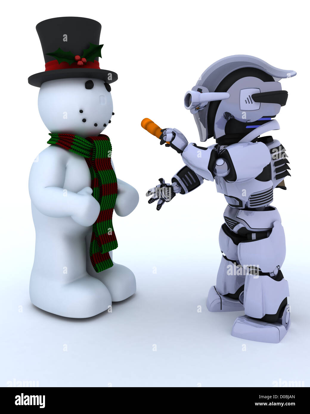 3D Rendern des Roboters einen Schneemann bauen Stockfoto