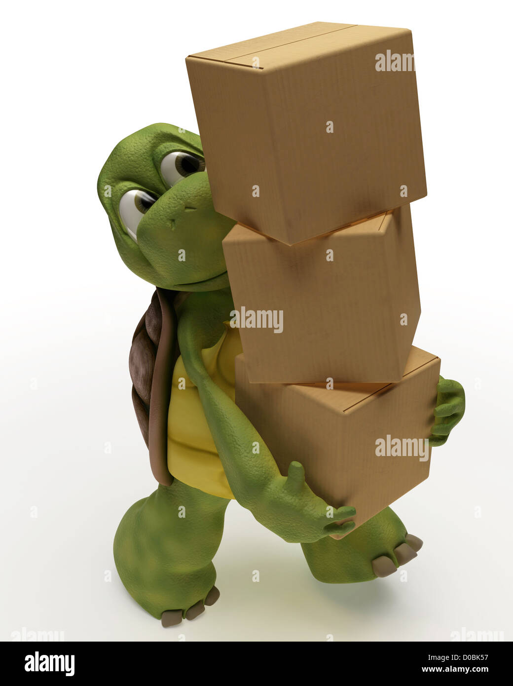 3D Rendern einer Schildkröte mit Boxen Stockfoto