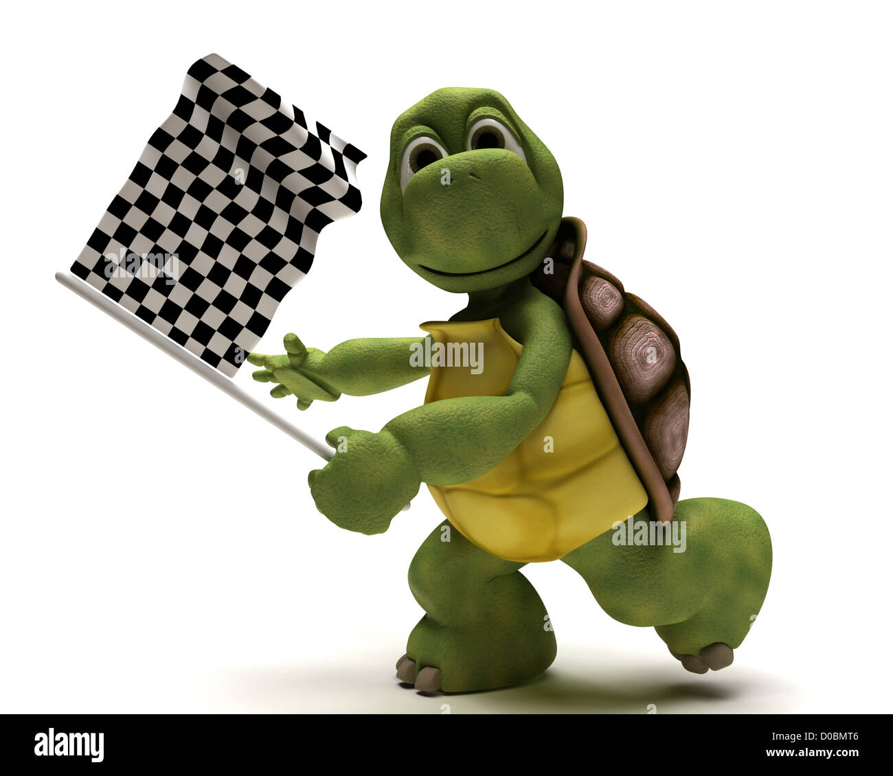 3D Rendern einer Schildkröte mit Zielflagge Stockfoto