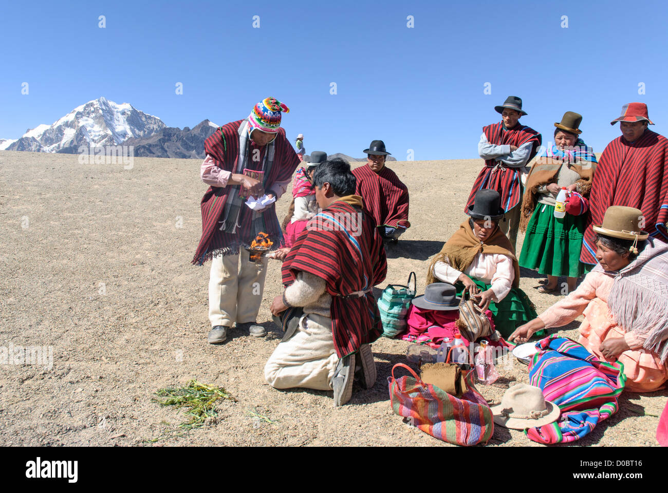 Aymara-Ritual, um die Pachamama Stockfoto