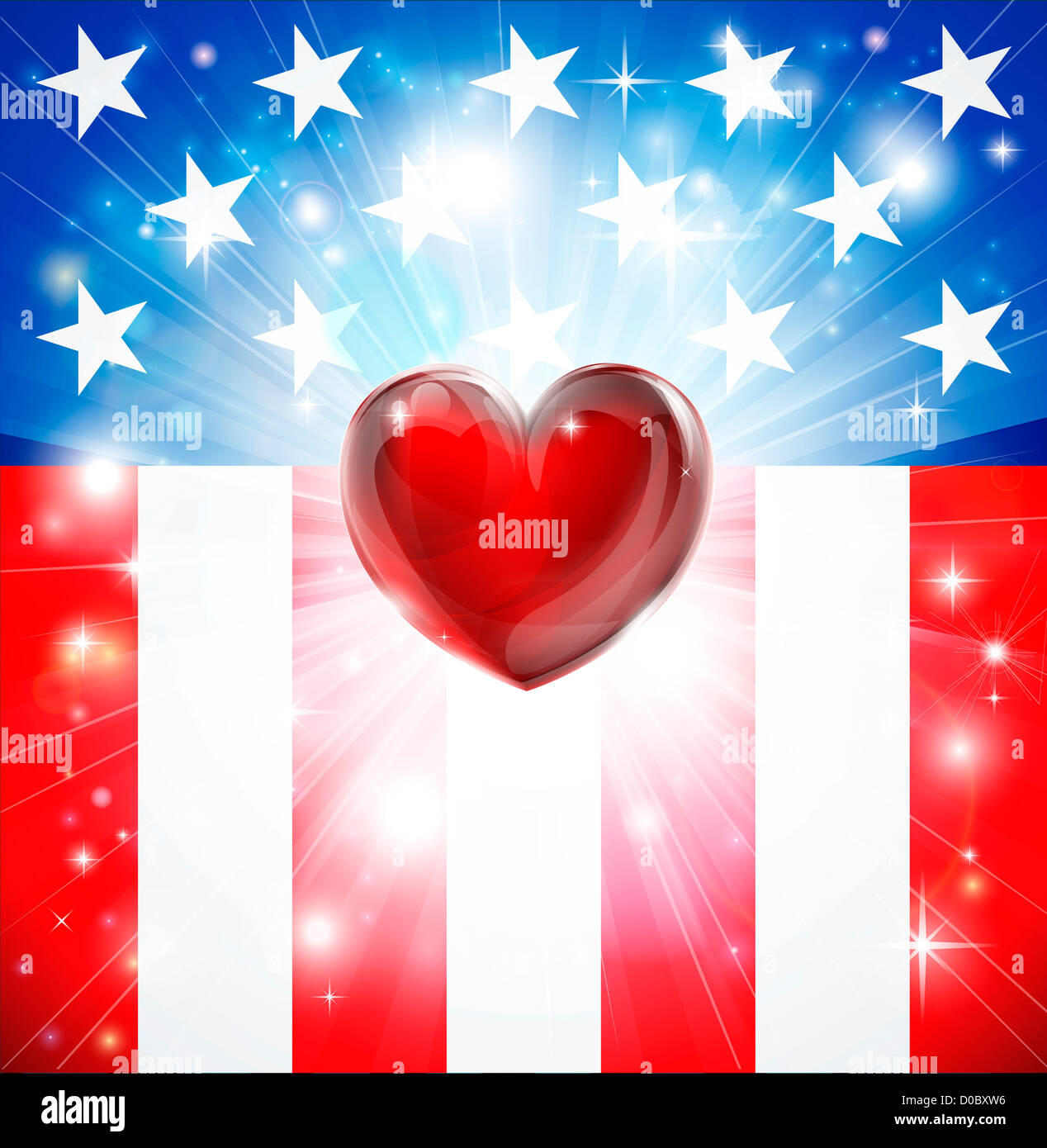 Amerikanische Flagge patriotischen Hintergrund mit Herz, Konzept für die Liebe zum Vaterland. Ideal für 4. Juli oder militärische Themen. Stockfoto
