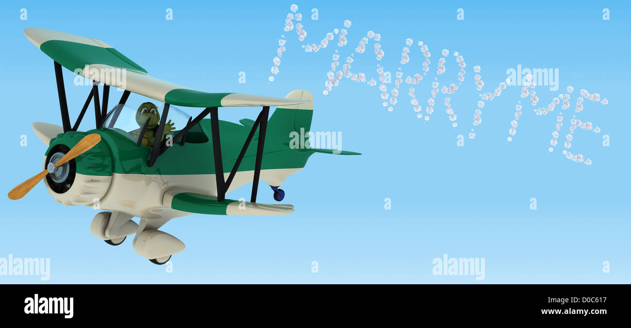 3D Render eine Schildkröte Skywriting in einer Bi-Ebene Stockfoto