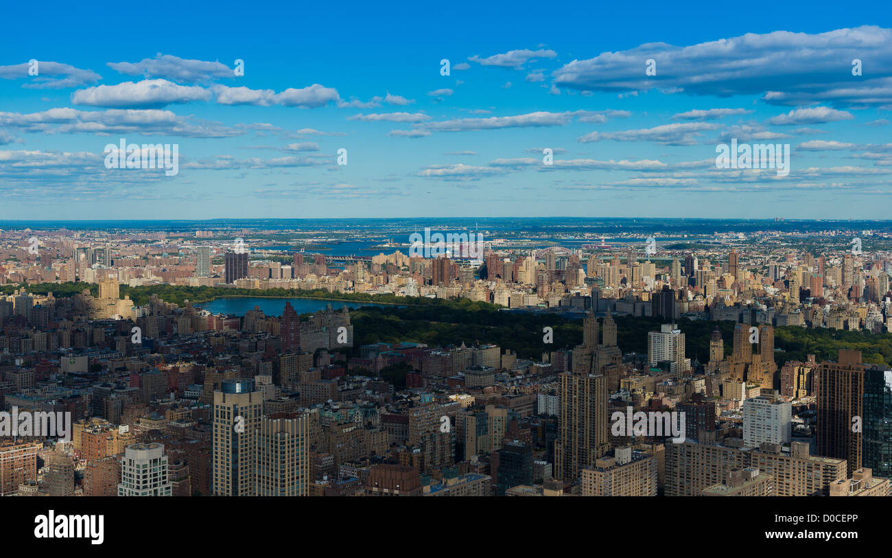 Luftaufnahme des Central Park und Upper Manhattan vom Hubschrauber, New York Stockfoto