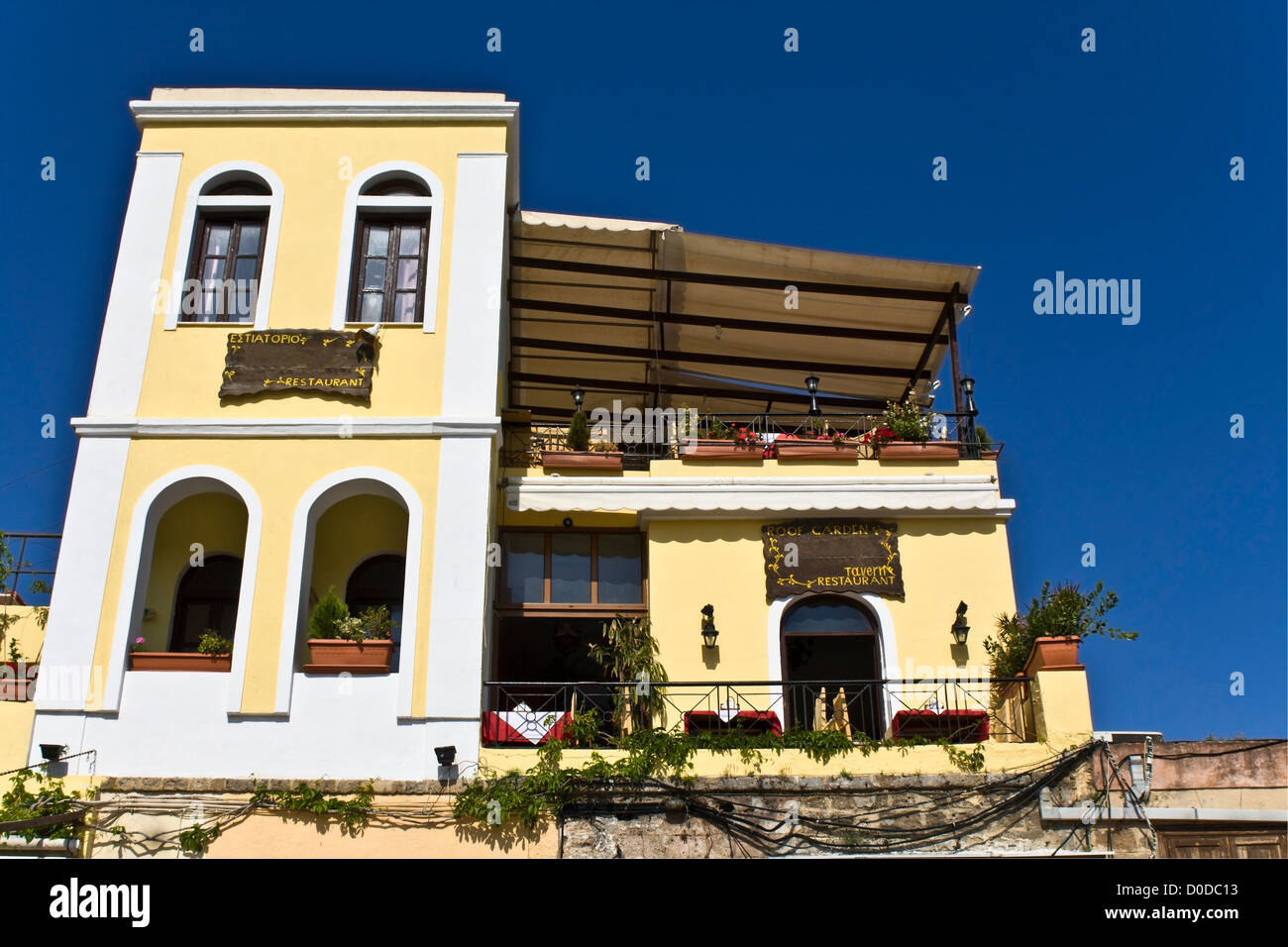 Traditionelles griechisches Restaurant auf der Insel Rhodos, Griechenland Stockfoto