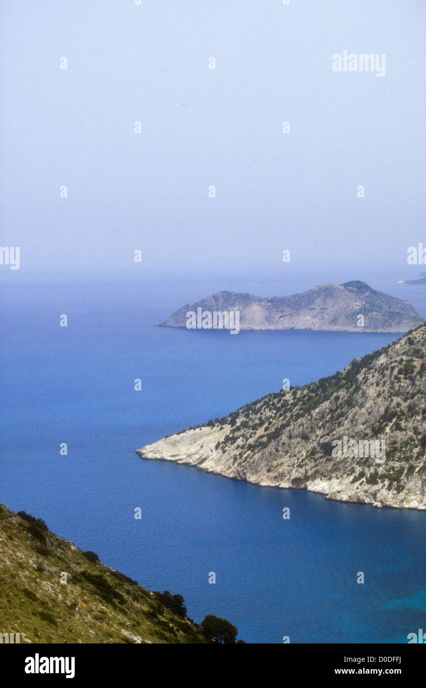 Insel Kephallonia oder Kefallonia, Strände, Hafen Fiskardo, Assos, Myrtos Strand, Zypressen, Landschaften, Seestücke, Griechenland Stockfoto